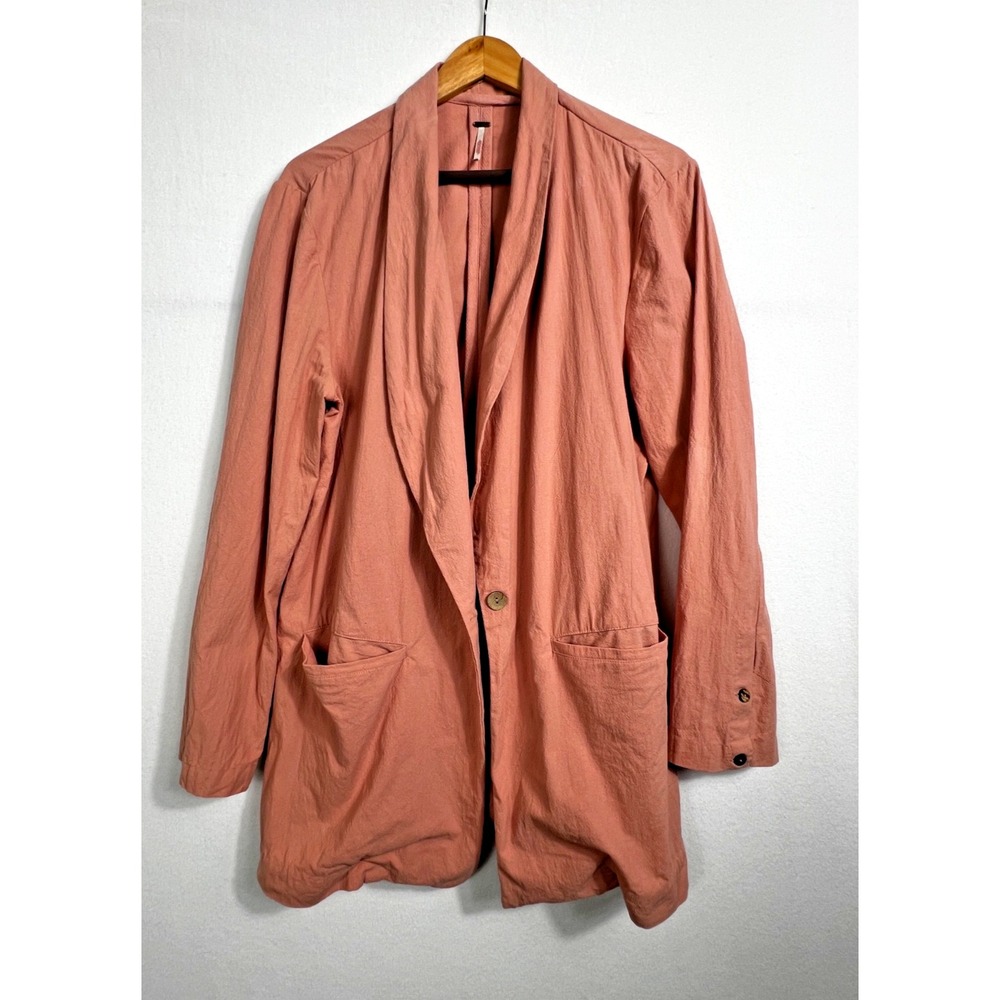 Free People‎ Blazer Women M Pink Terracotta Cotton Relaxed Lightweight OB1227177